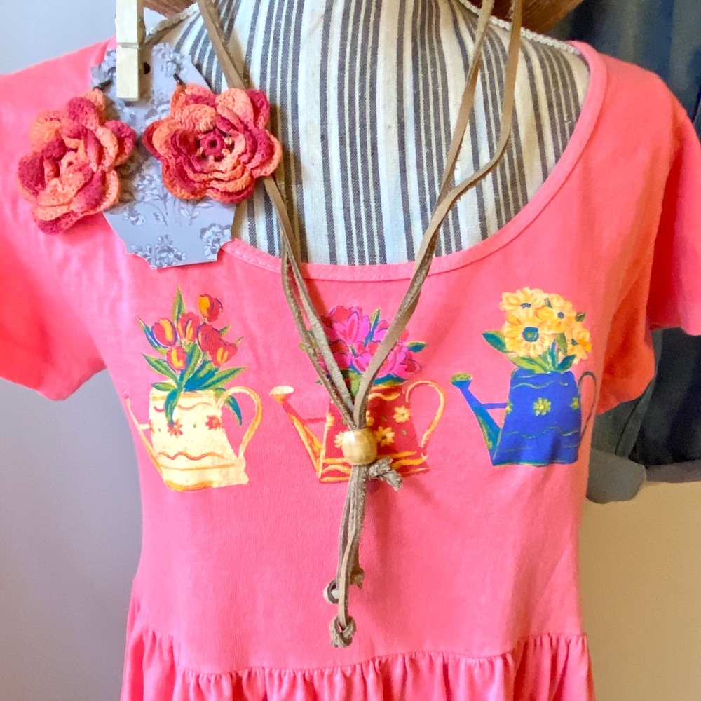 Vintage neon peach graphic flower skater dress